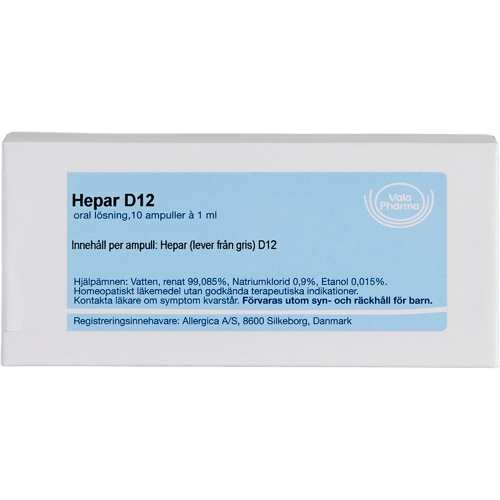 Hepar D12 ampuller - homøopatisk lægemiddel fra Allergica