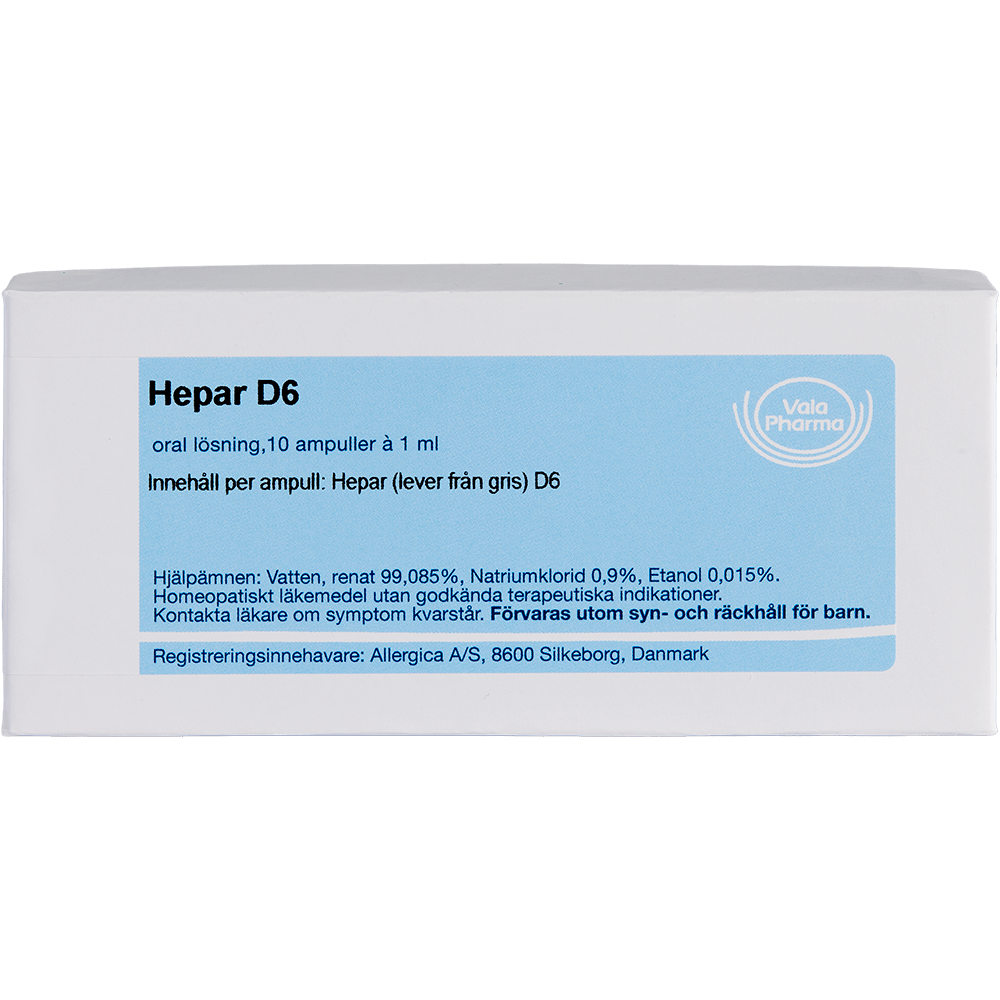Hepar D6 ampuller - homøopatisk lægemiddel fra Allergica