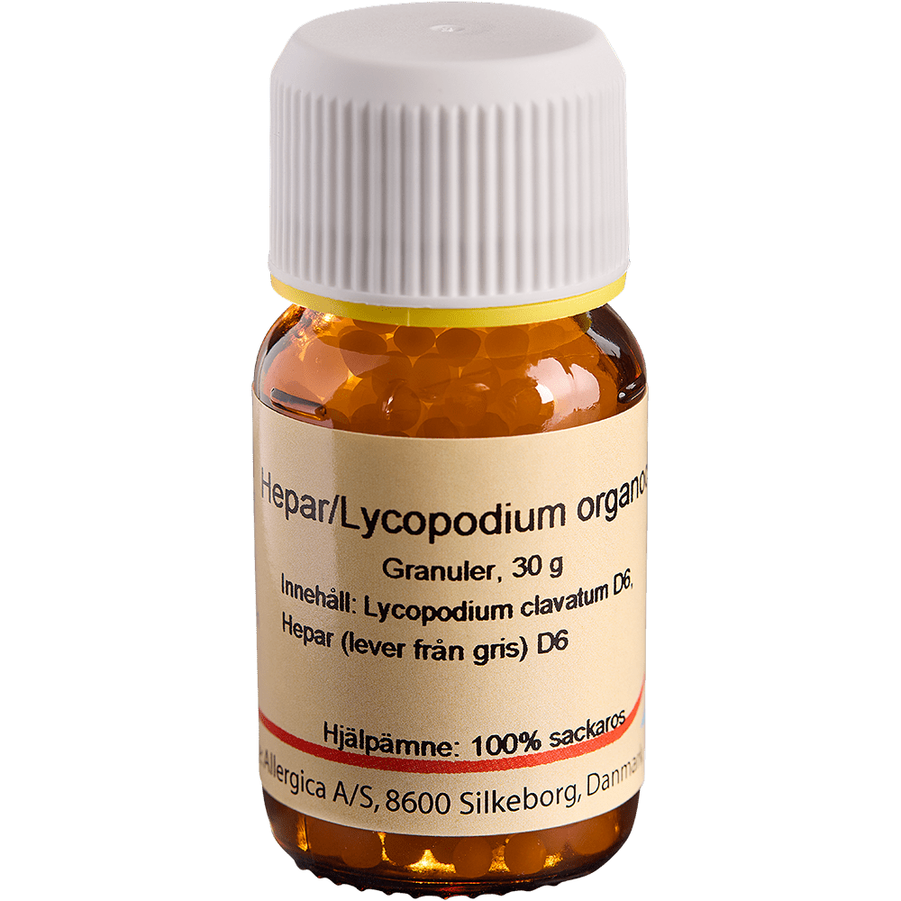Hepar/Lycopodium organocomp sukkerkugler - homøopatisk lægemiddel fra Allergica